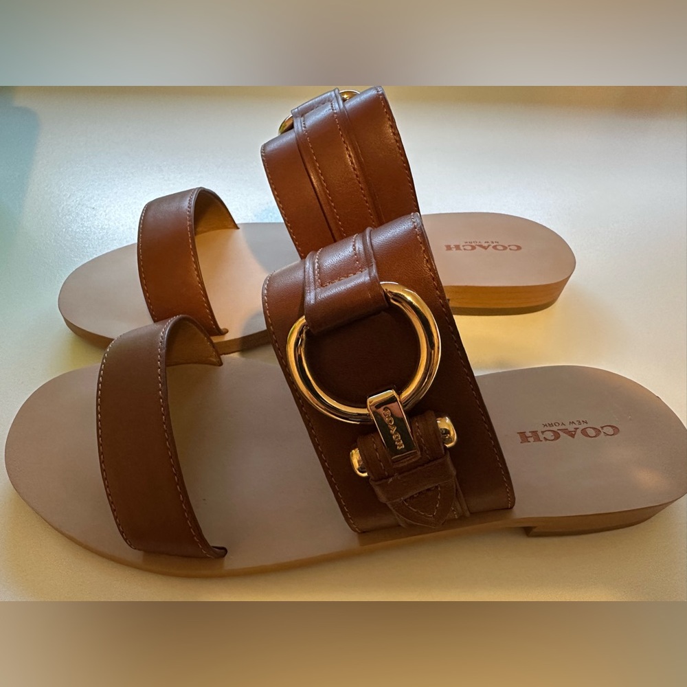 Coach Brown Slide Sandals with Silver Detail - Picture 2 of 3